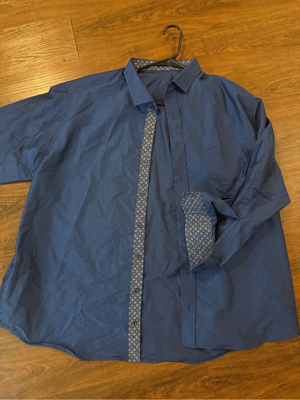 Men's Blue Button-Up Dress Shirt with Contrast Trim